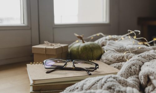 front-view-glasses-agendas-with-pumpkin-blankets
