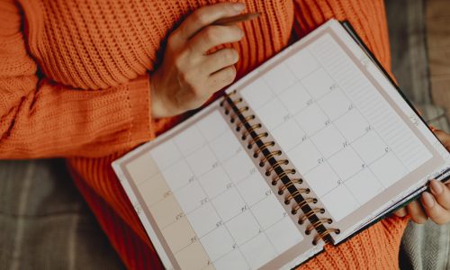 Woman writing on her daily planner